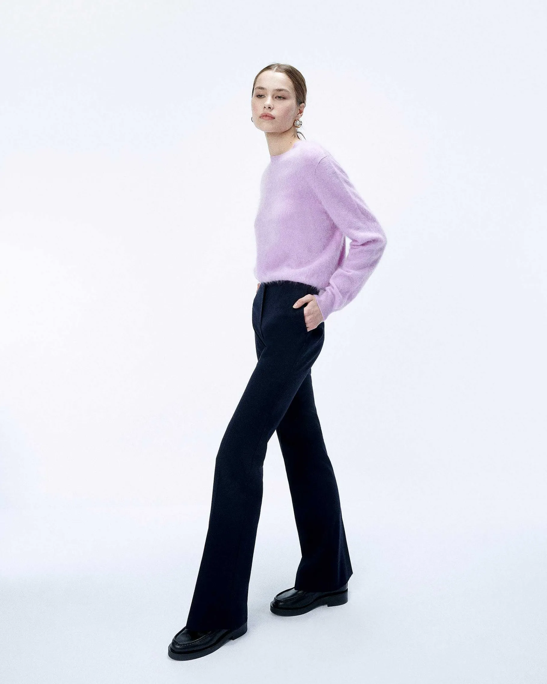 New FROM FUTURE Pull Col Rond En Cachemire Brosse Holiday Lilac