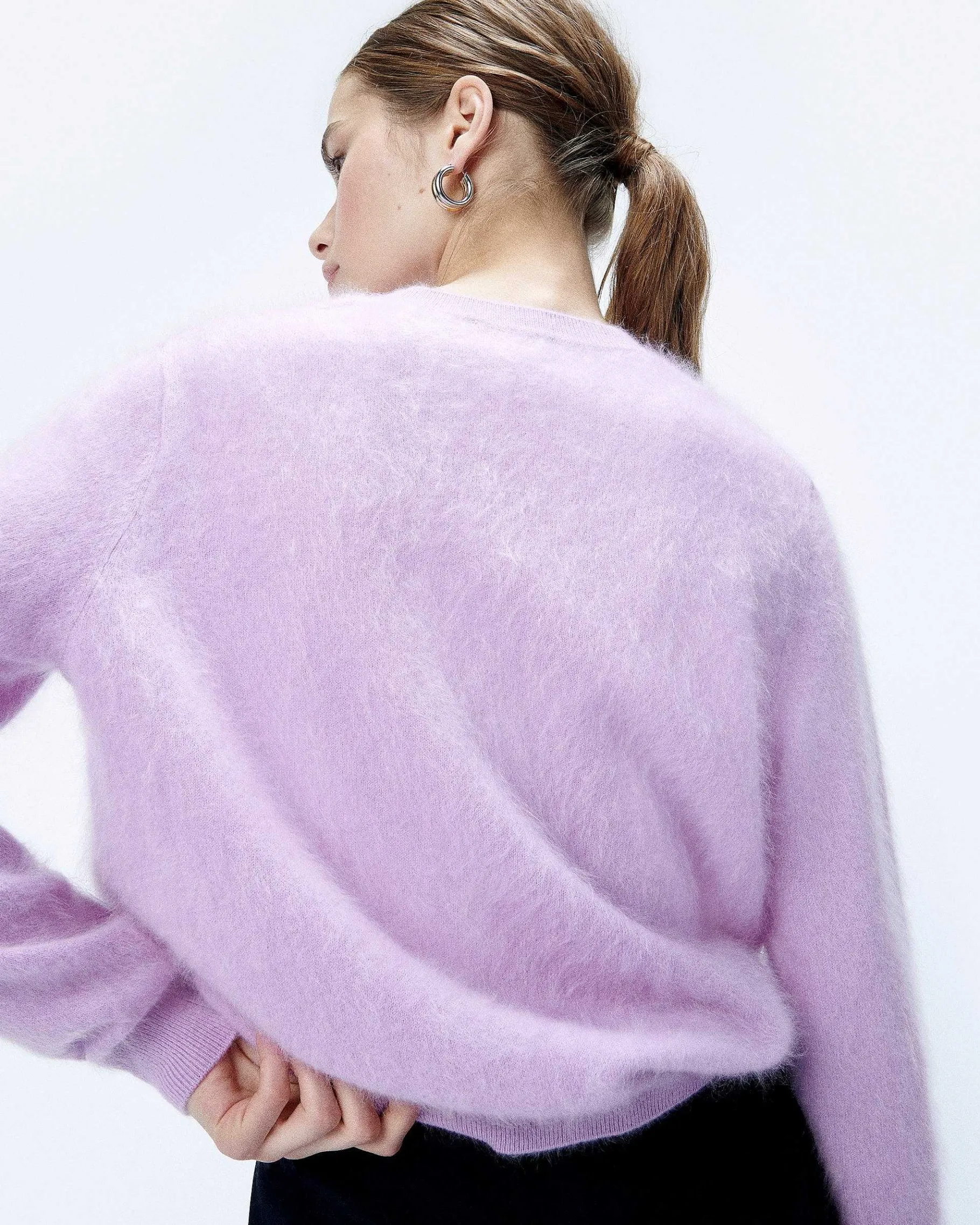 New FROM FUTURE Pull Col Rond En Cachemire Brosse Holiday Lilac