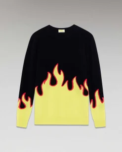 Discount FROM FUTURE Pull Col Rond Flammes Noir