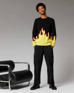 Discount FROM FUTURE Pull Col Rond Flammes Noir