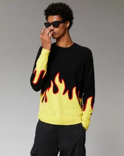 Discount FROM FUTURE Pull Col Rond Flammes Noir