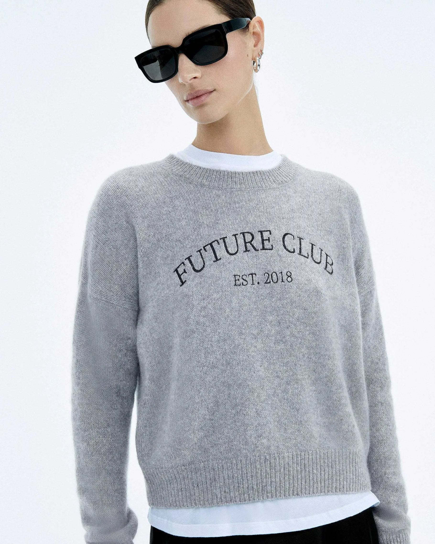 Online FROM FUTURE Pull Col Rond Future Gris Chine Fonce