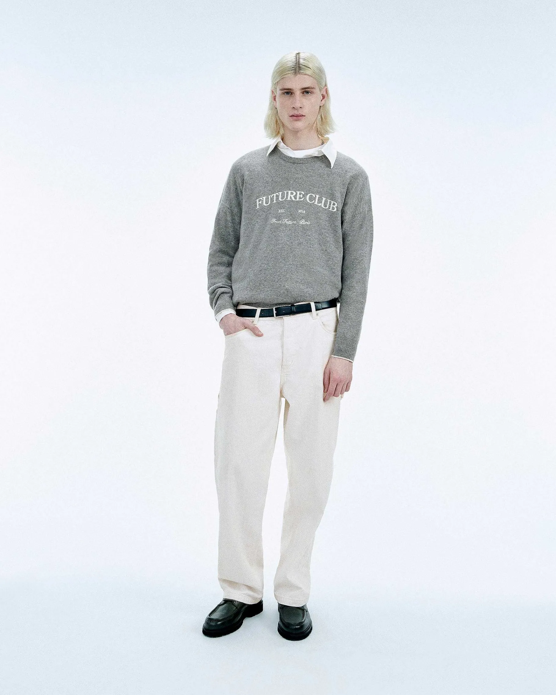 Outlet FROM FUTURE Pull Col Rond Future Club Gris Chine Fonce
