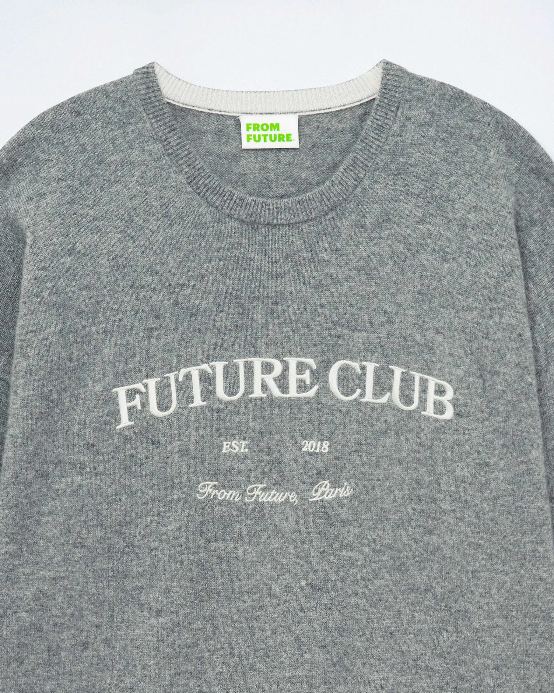 Outlet FROM FUTURE Pull Col Rond Future Club Gris Chine Fonce