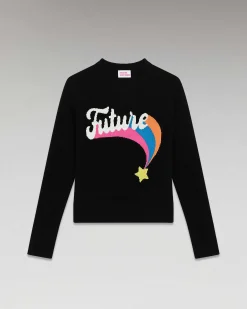 Hot FROM FUTURE Pull Col Rond Future Etoile Filante Leger Noir
