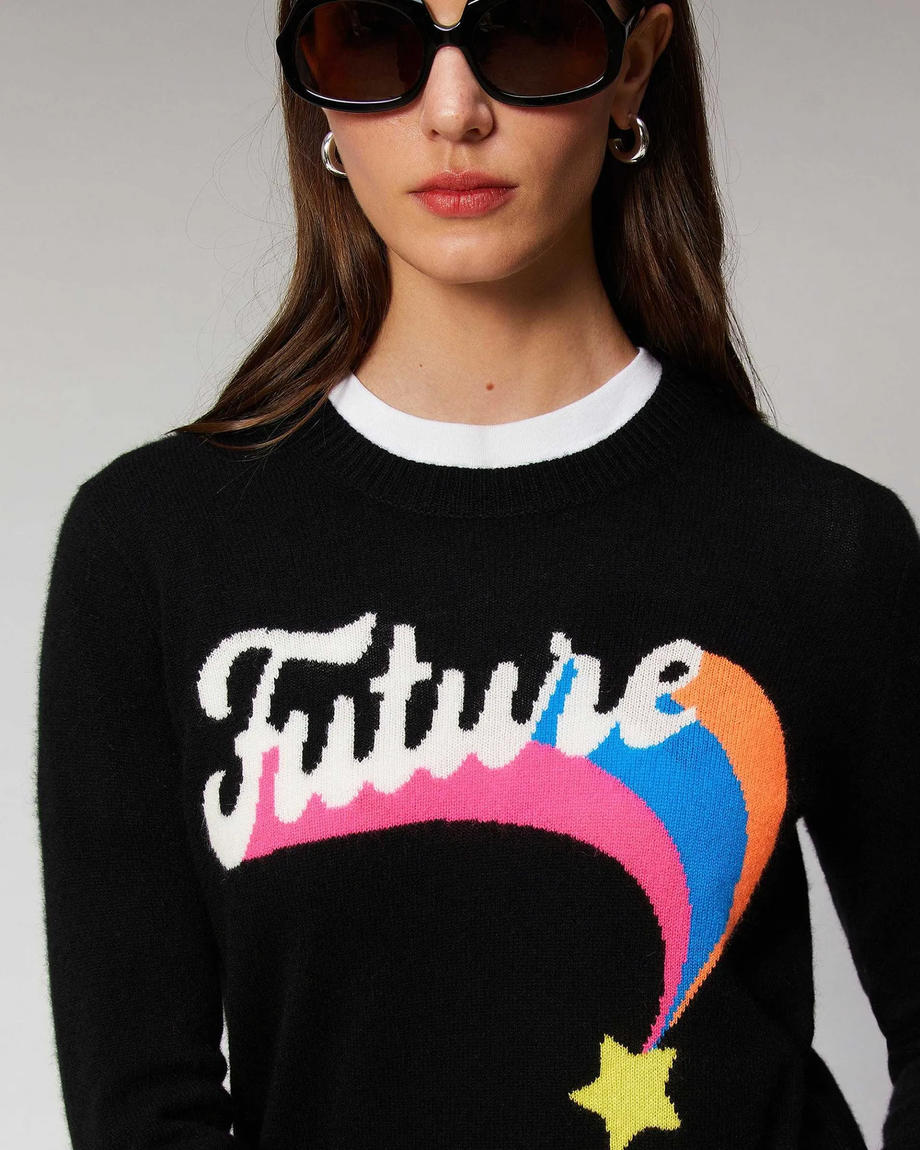 Hot FROM FUTURE Pull Col Rond Future Etoile Filante Leger Noir