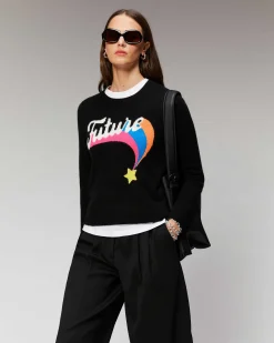 Discount FROM FUTURE Pull Col Rond Future Etoile Filante Leger Noir