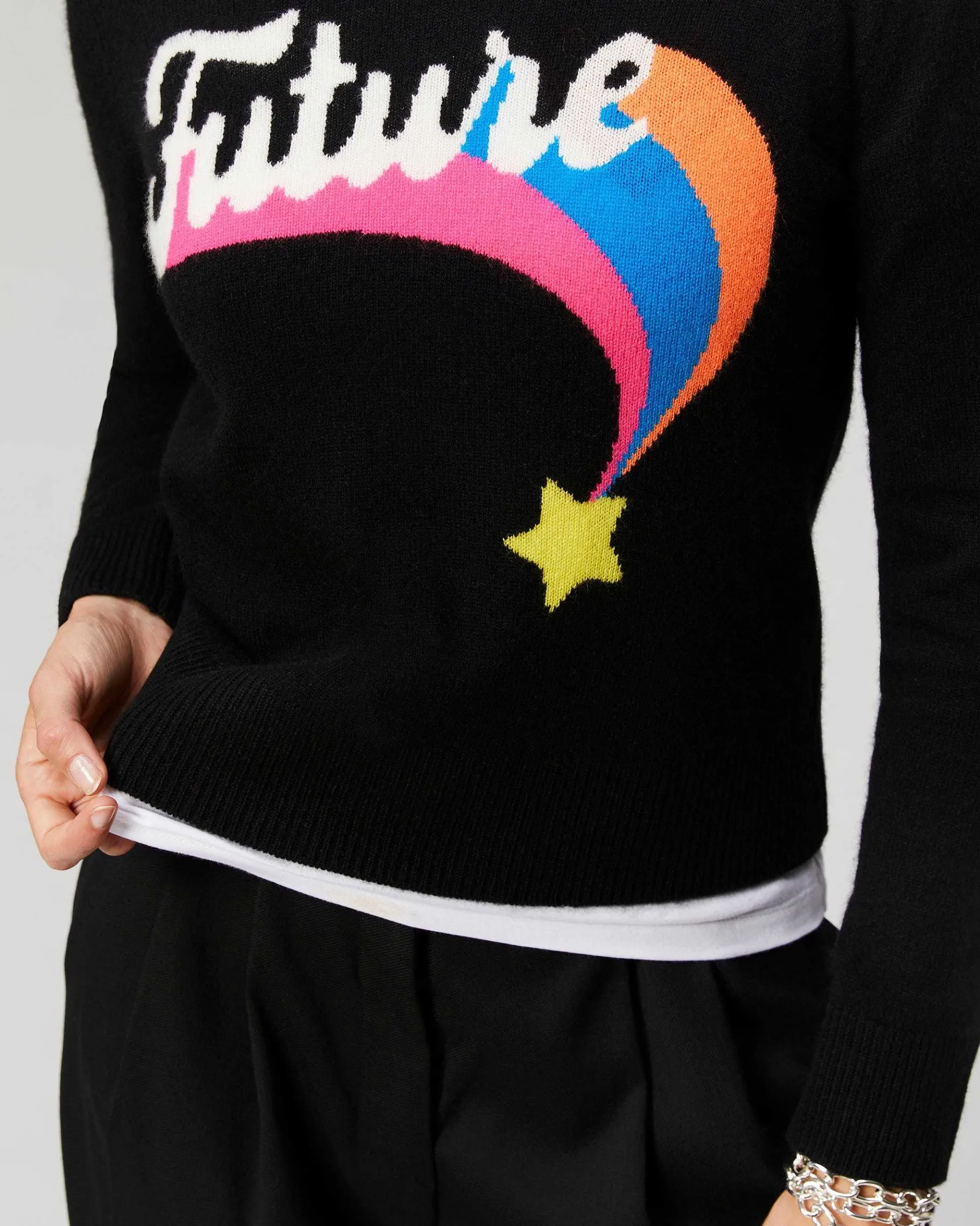 Discount FROM FUTURE Pull Col Rond Future Etoile Filante Leger Noir