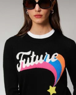 Discount FROM FUTURE Pull Col Rond Future Etoile Filante Leger Noir