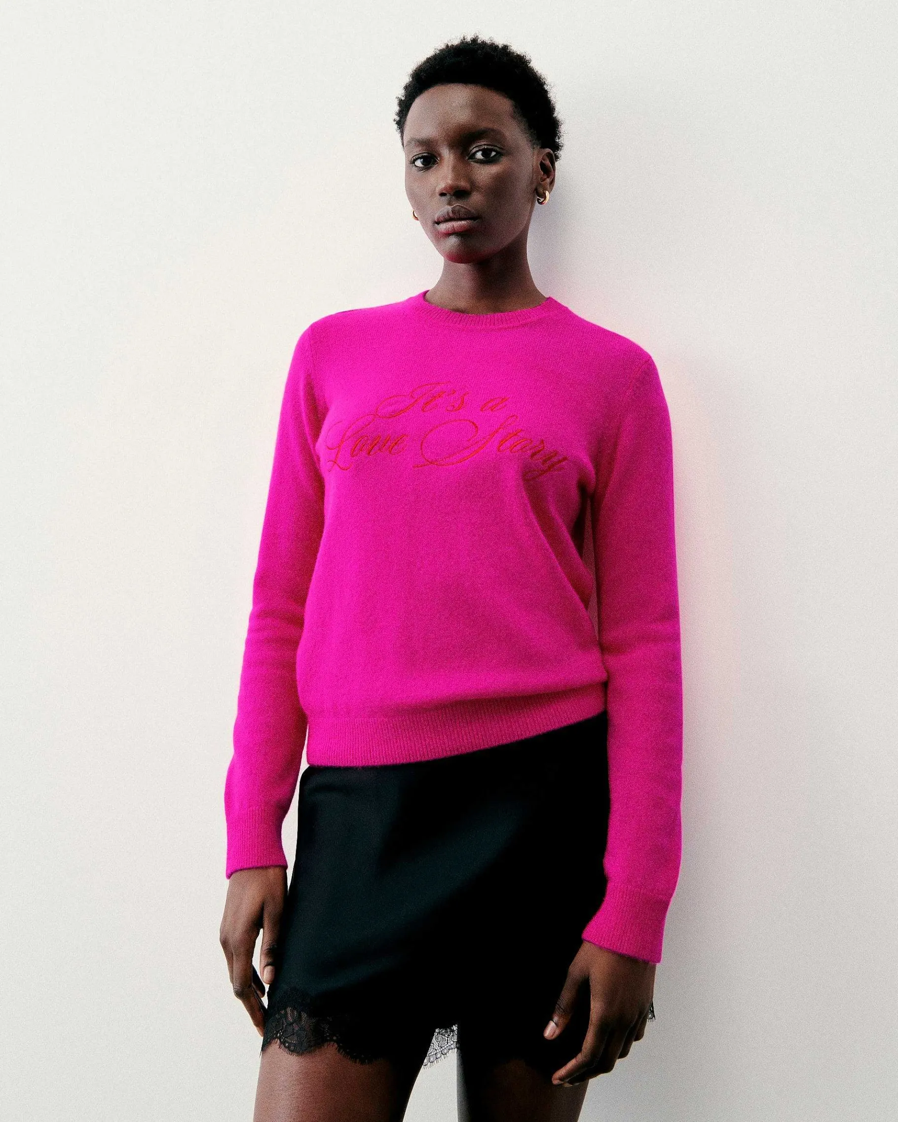 Sale FROM FUTURE Pull Col Rond It'S A Love Story Flash Pink