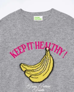 FROM FUTURE Pull Col Rond Keep It Healthy Gris Chine Fonce