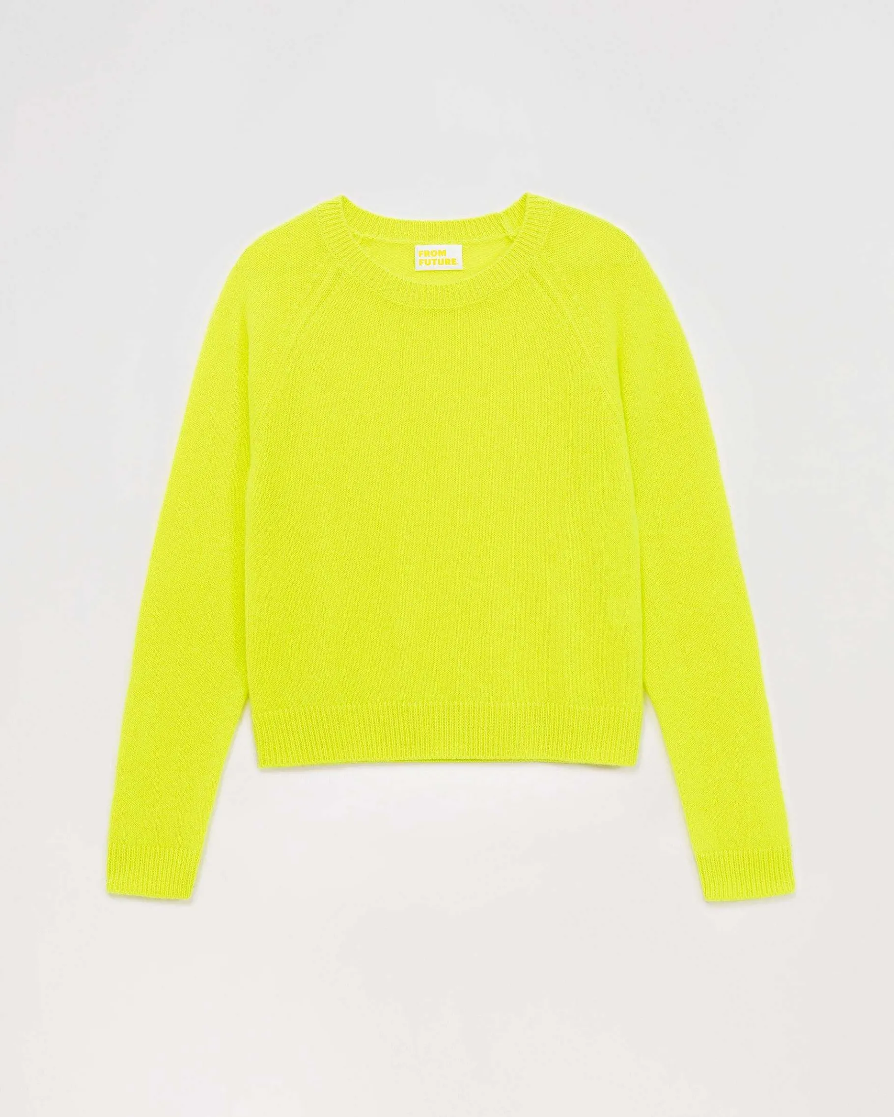 FROM FUTURE Pull Col Rond Leger Jaune Fluo