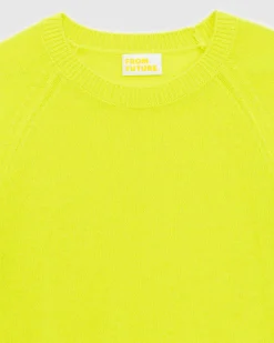 FROM FUTURE Pull Col Rond Leger Jaune Fluo