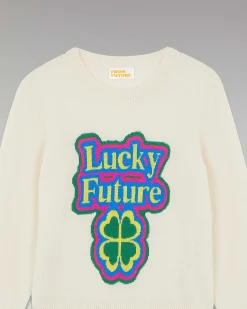 New FROM FUTURE Pull Col Rond Lucky Future Leger Ecru