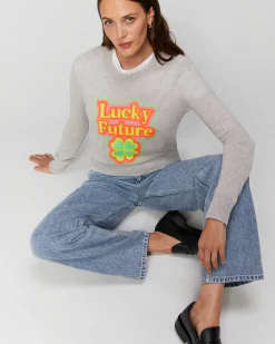 FROM FUTURE Pull Col Rond Lucky Future Leger Gris Chine Clair