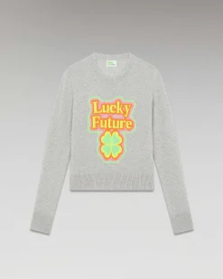 FROM FUTURE Pull Col Rond Lucky Future Leger Gris Chine Clair