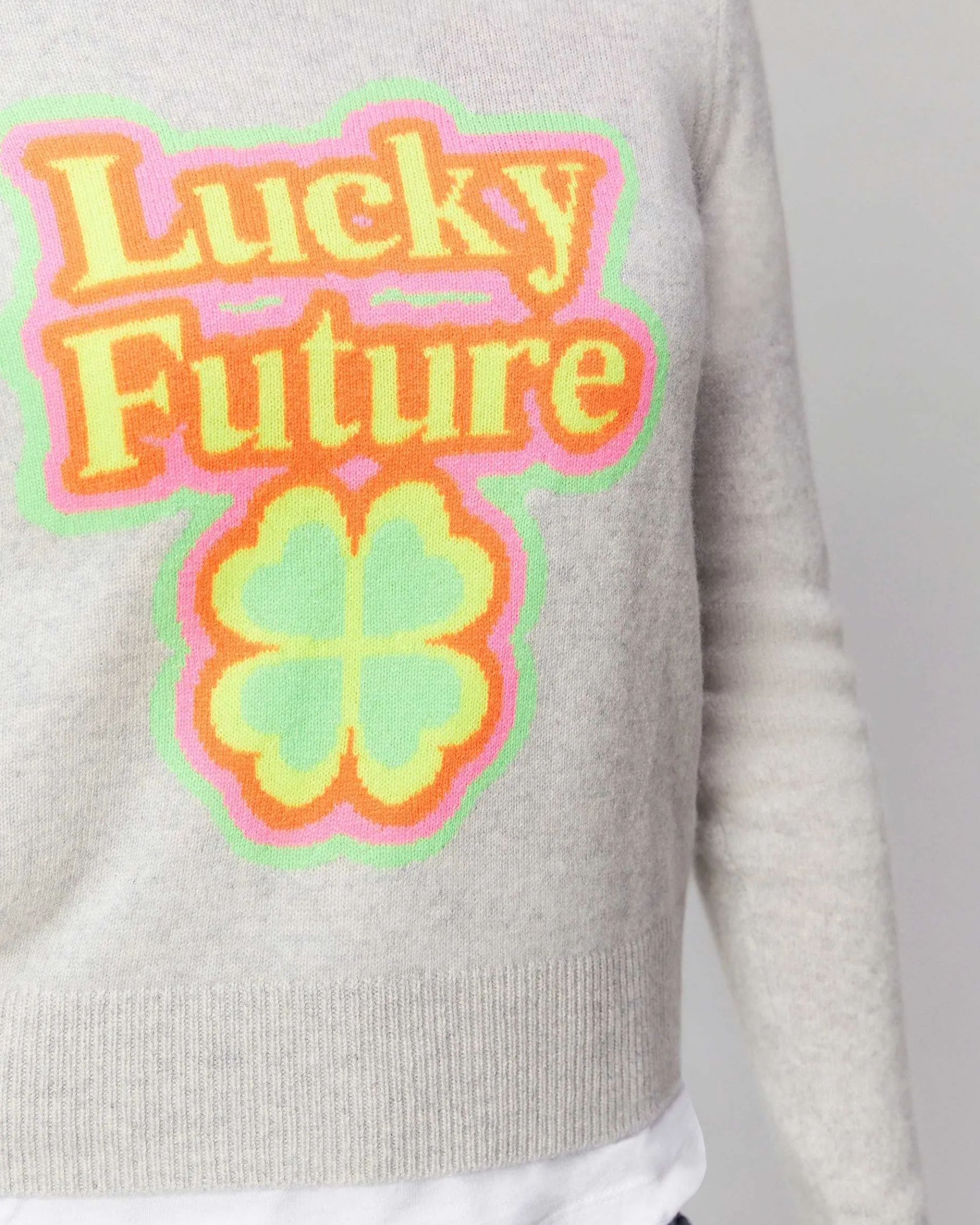 FROM FUTURE Pull Col Rond Lucky Future Leger Gris Chine Clair
