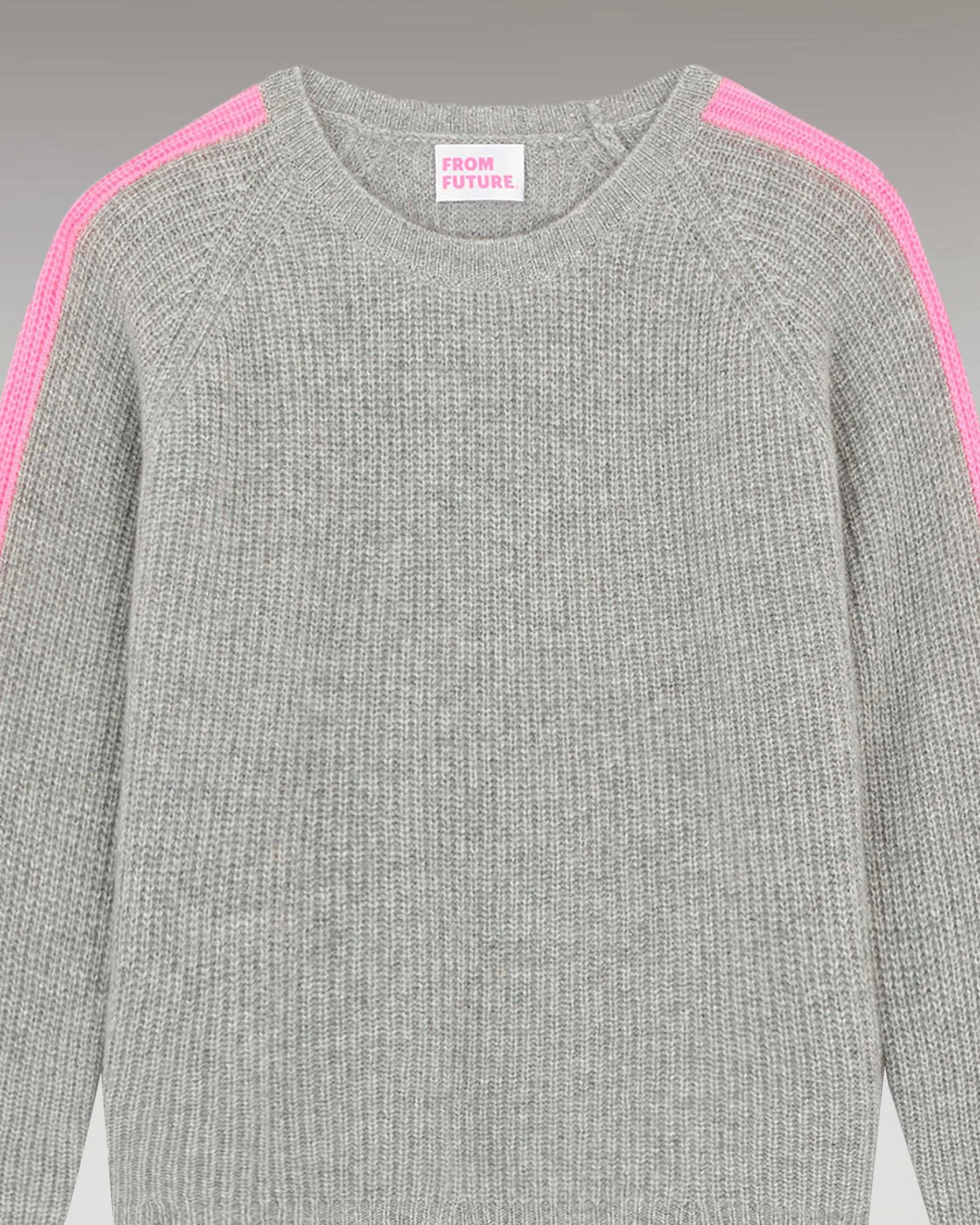 Outlet FROM FUTURE Pull Col Rond Maille Perlee Bandes Multicolore Gris Chine Fonce