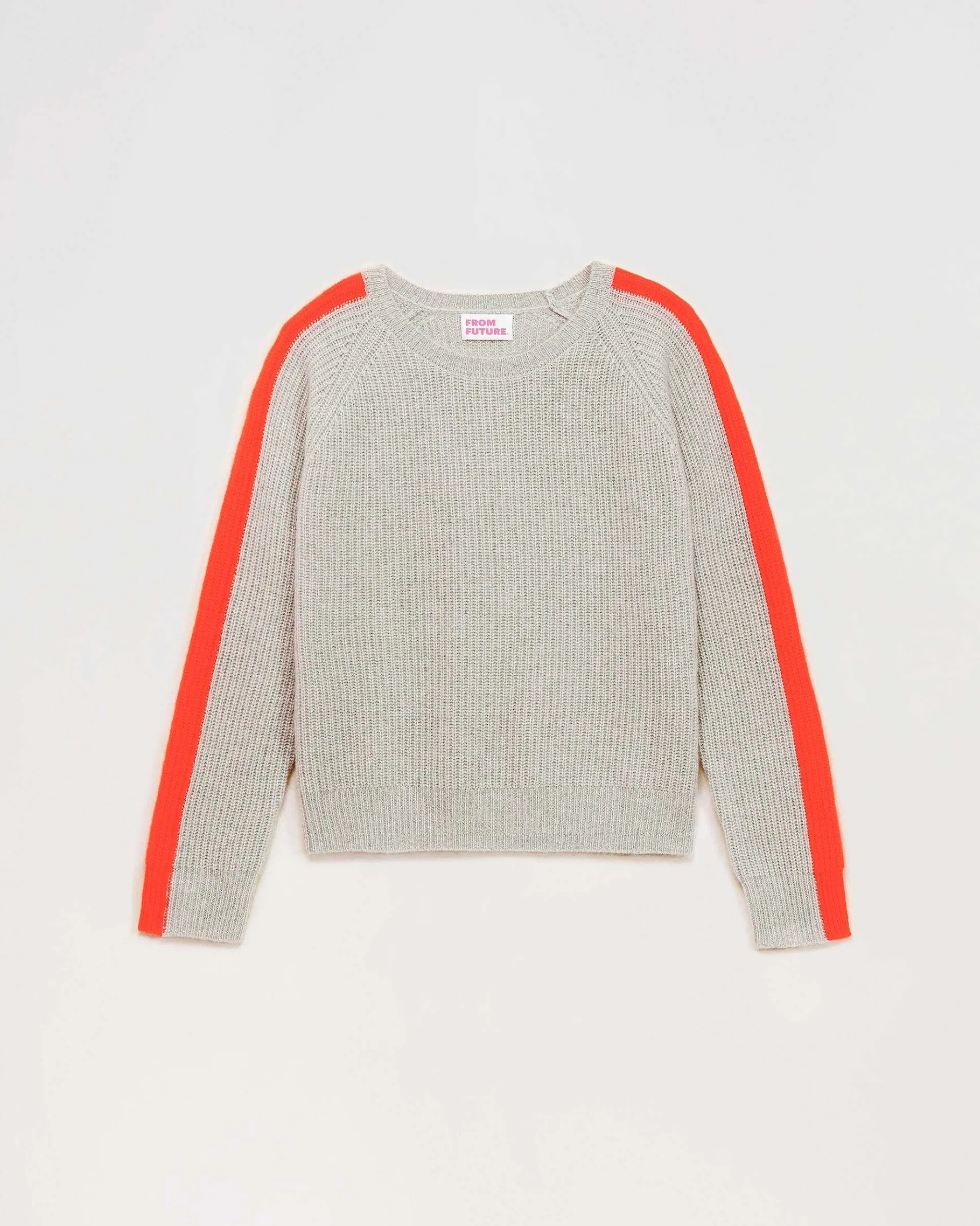 Clearance FROM FUTURE Pull Col Rond Maille Perlee Bandes Multicolore Gris Chine Clair