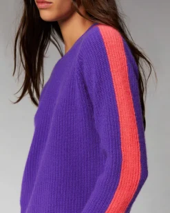 FROM FUTURE Pull Col Rond Maille Perlee Bandes Multicolore Winter Green
