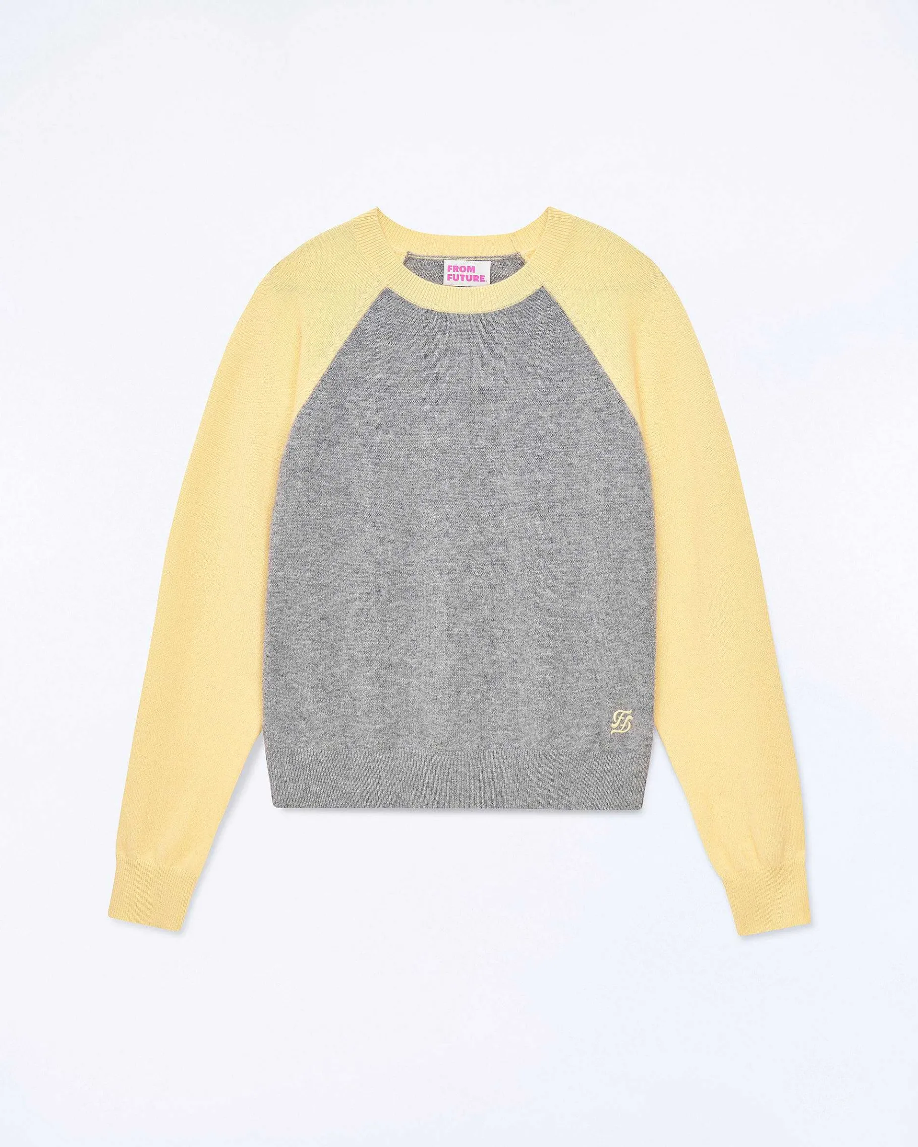 Sale FROM FUTURE Pull Col Rond Manches Contrastees Gris Chine Fonce