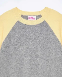 Sale FROM FUTURE Pull Col Rond Manches Contrastees Gris Chine Fonce
