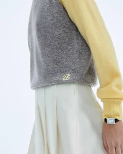 Sale FROM FUTURE Pull Col Rond Manches Contrastees Gris Chine Fonce