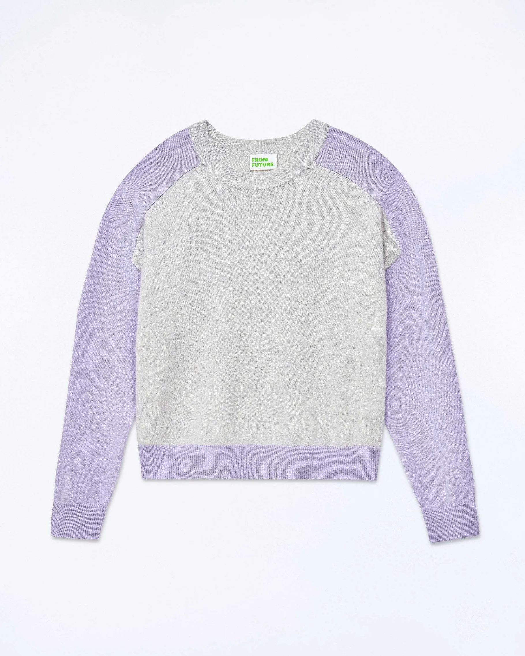 New FROM FUTURE Pull Col Rond Manches Contrastees Gris Chine Clair