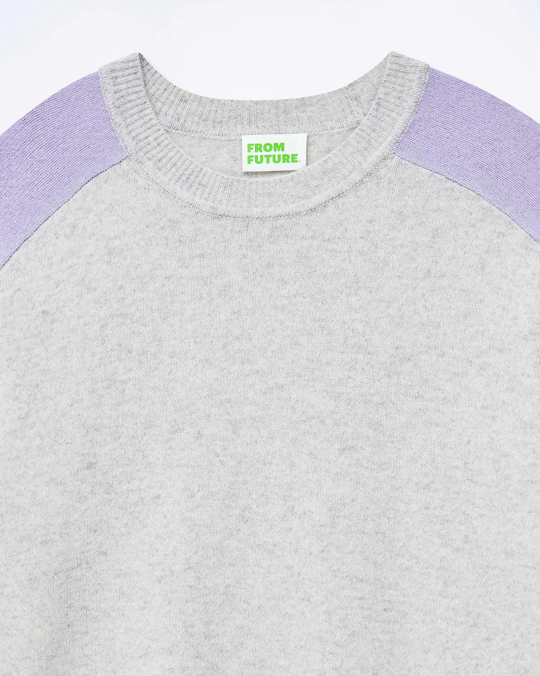 New FROM FUTURE Pull Col Rond Manches Contrastees Gris Chine Clair