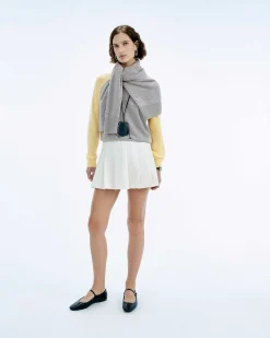 Discount FROM FUTURE Pull Col Rond Manches Contrastees Gris Chine Fonce