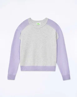 FROM FUTURE Pull Col Rond Manches Contrastees Gris Chine Clair
