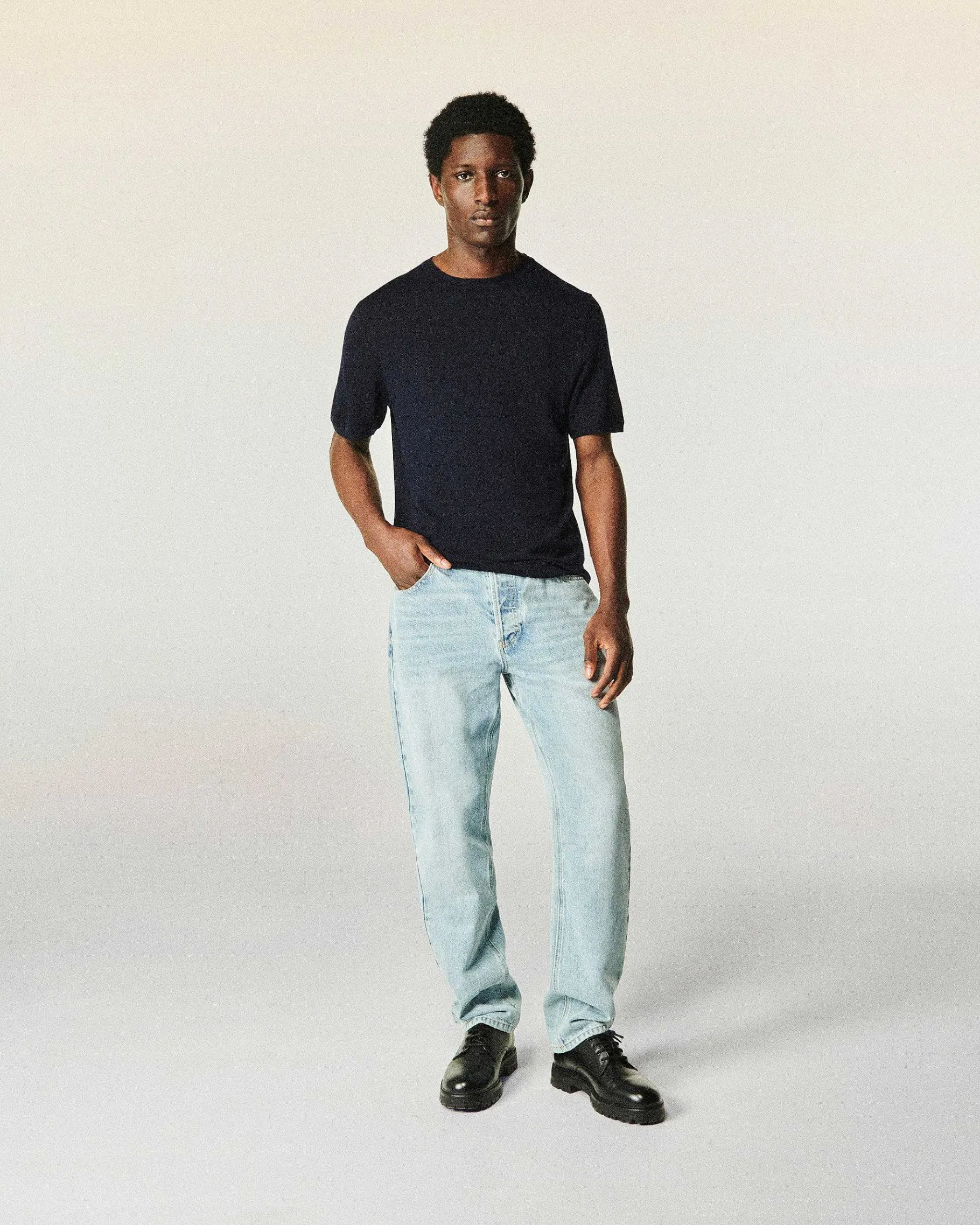 Discount FROM FUTURE Pull Col Rond Manches Courtes Navy