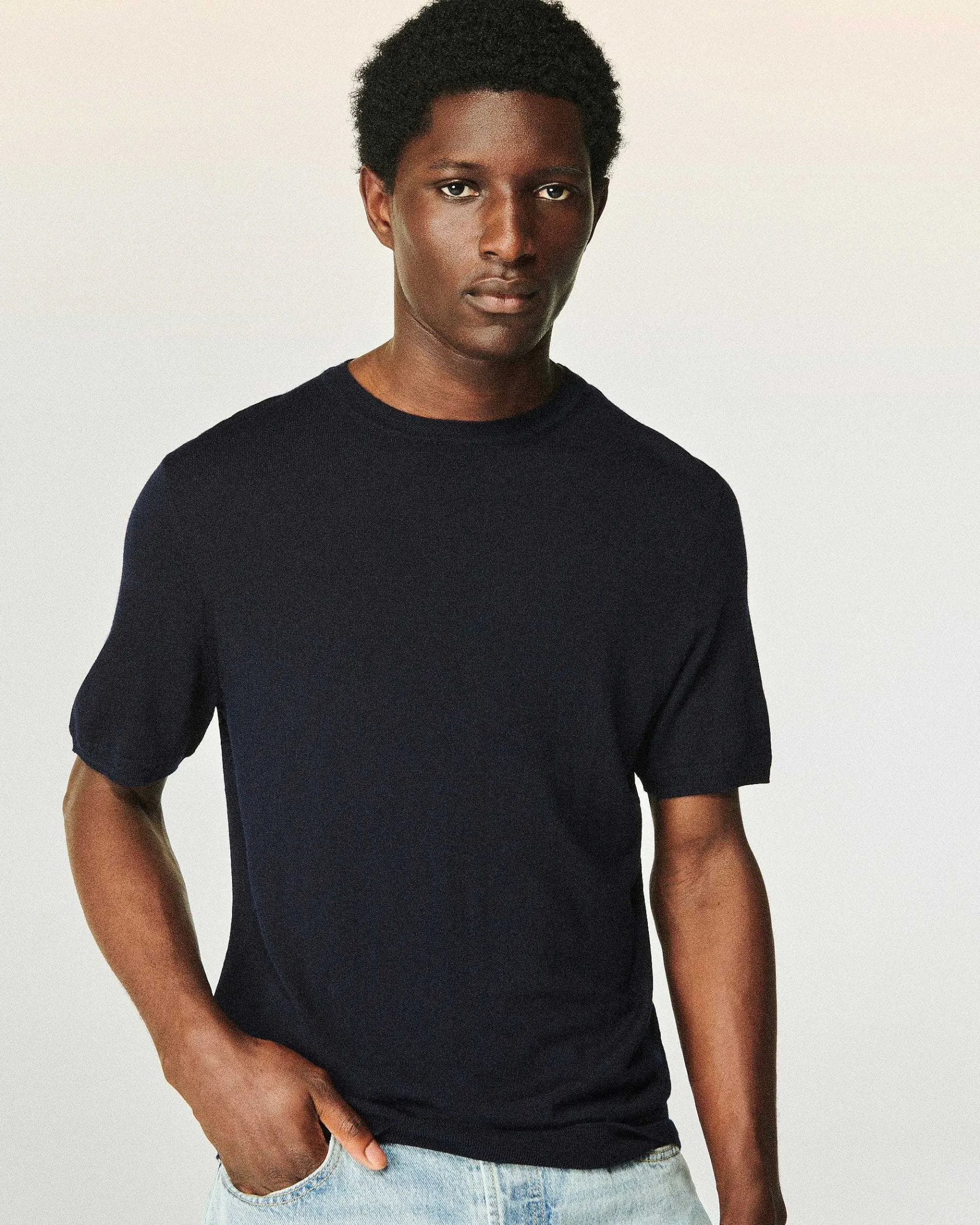 Discount FROM FUTURE Pull Col Rond Manches Courtes Navy