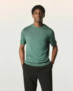 Outlet FROM FUTURE Pull Col Rond Manches Courtes Washed Green
