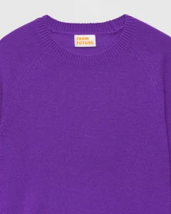 Discount FROM FUTURE Pull Col Rond Manches Raglan Leger Violet Fluo