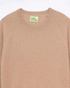 Discount FROM FUTURE Pull Col Rond Manches Raglan Light Tropical Camel