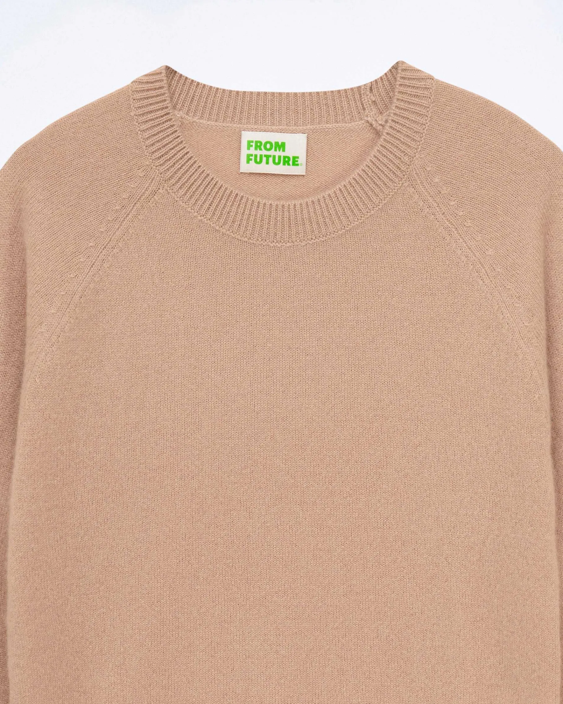 Sale FROM FUTURE Pull Col Rond Manches Raglan Light Tropical Camel