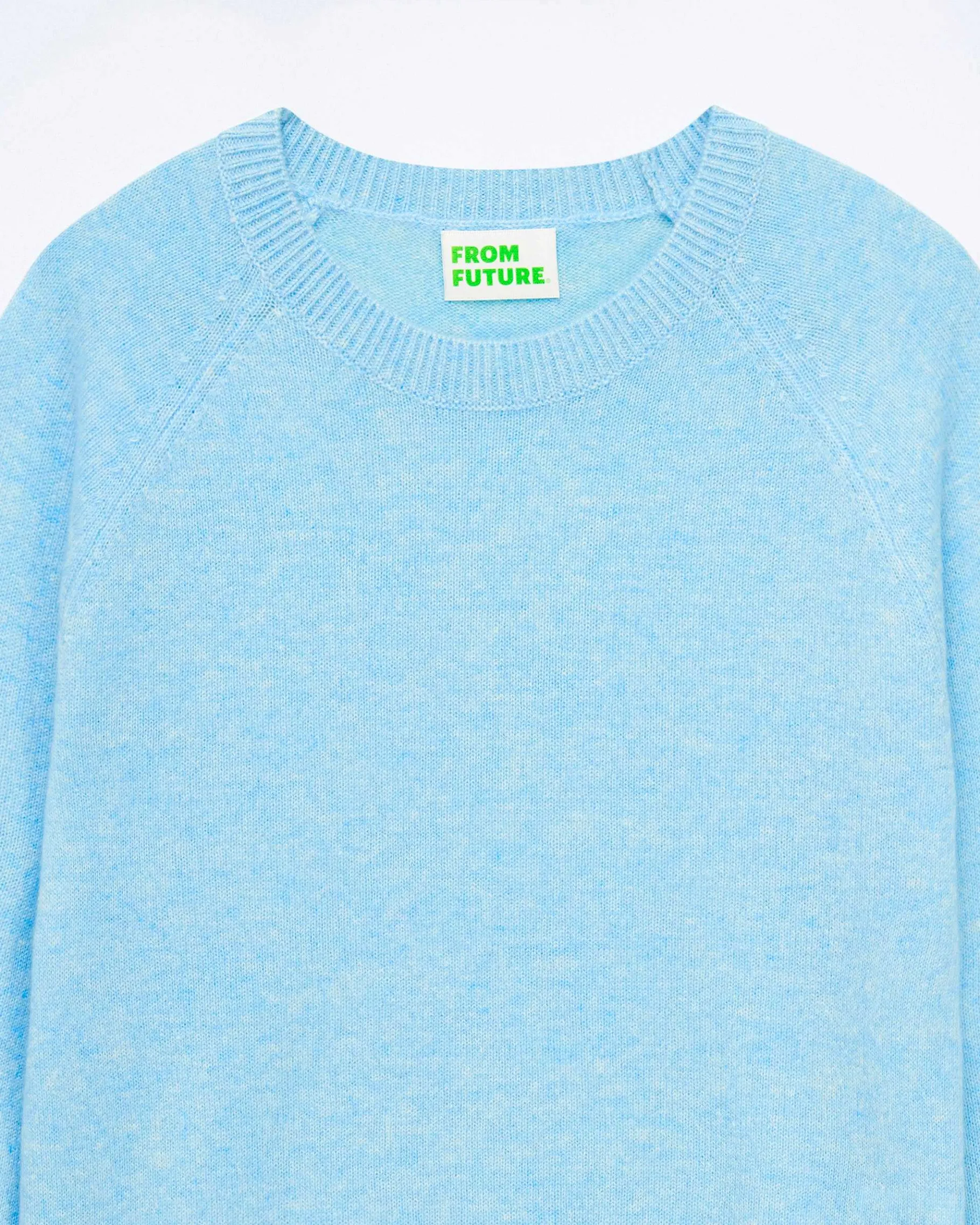 Discount FROM FUTURE Pull Col Rond Manches Raglan Light Acid Blue Mouline