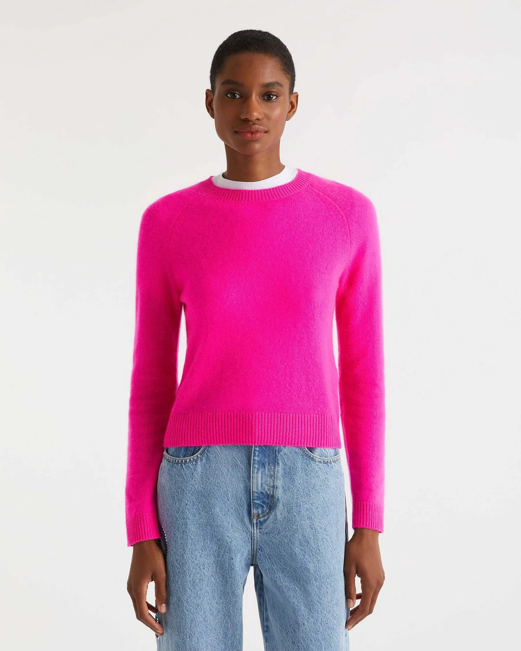 FROM FUTURE Pull Col Rond Manches Raglan Light Flash Pink