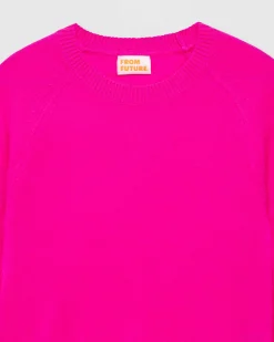 FROM FUTURE Pull Col Rond Manches Raglan Light Flash Pink