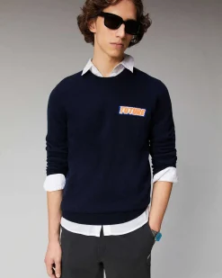 Best FROM FUTURE Pull Col Rond Motif Future Navy