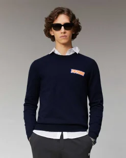 New FROM FUTURE Pull Col Rond Motif Future Navy