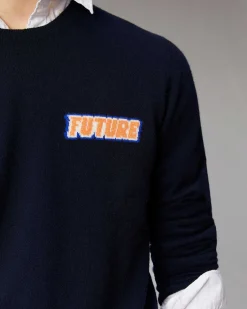 New FROM FUTURE Pull Col Rond Motif Future Navy