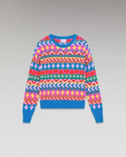 Discount FROM FUTURE Pull Col Rond Norvegien Allover Disco Blue