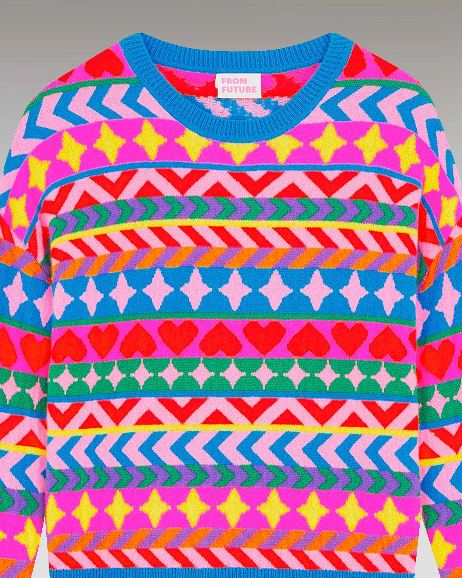 Discount FROM FUTURE Pull Col Rond Norvegien Allover Disco Blue