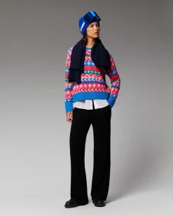 New FROM FUTURE Pull Col Rond Norvegien Allover Disco Blue