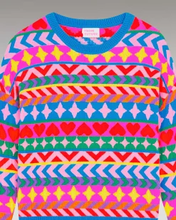 New FROM FUTURE Pull Col Rond Norvegien Allover Disco Blue