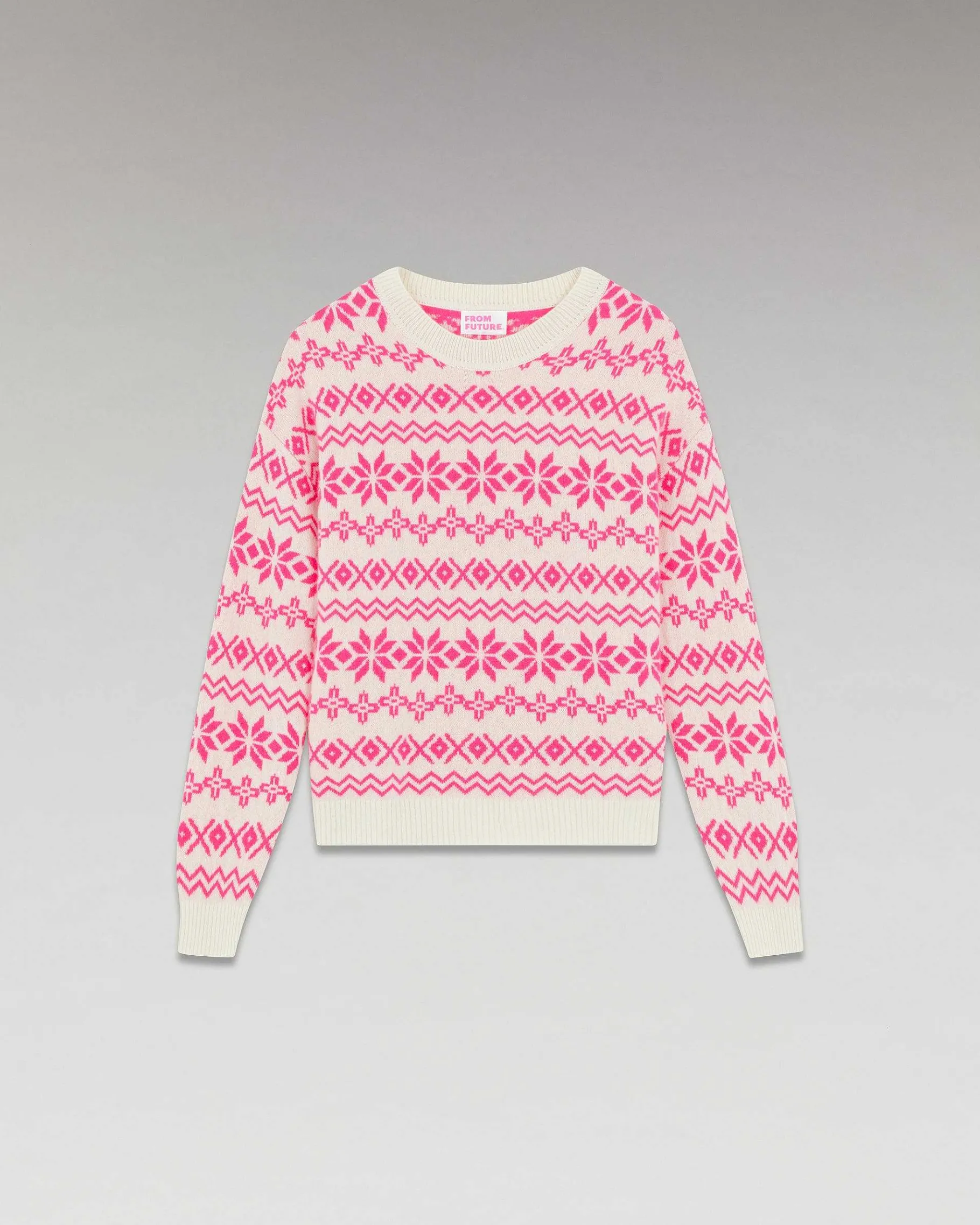 Hot FROM FUTURE Pull Col Rond Norvegien Bicolore Winter Fuschia