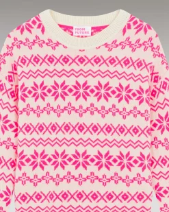 Hot FROM FUTURE Pull Col Rond Norvegien Bicolore Winter Fuschia