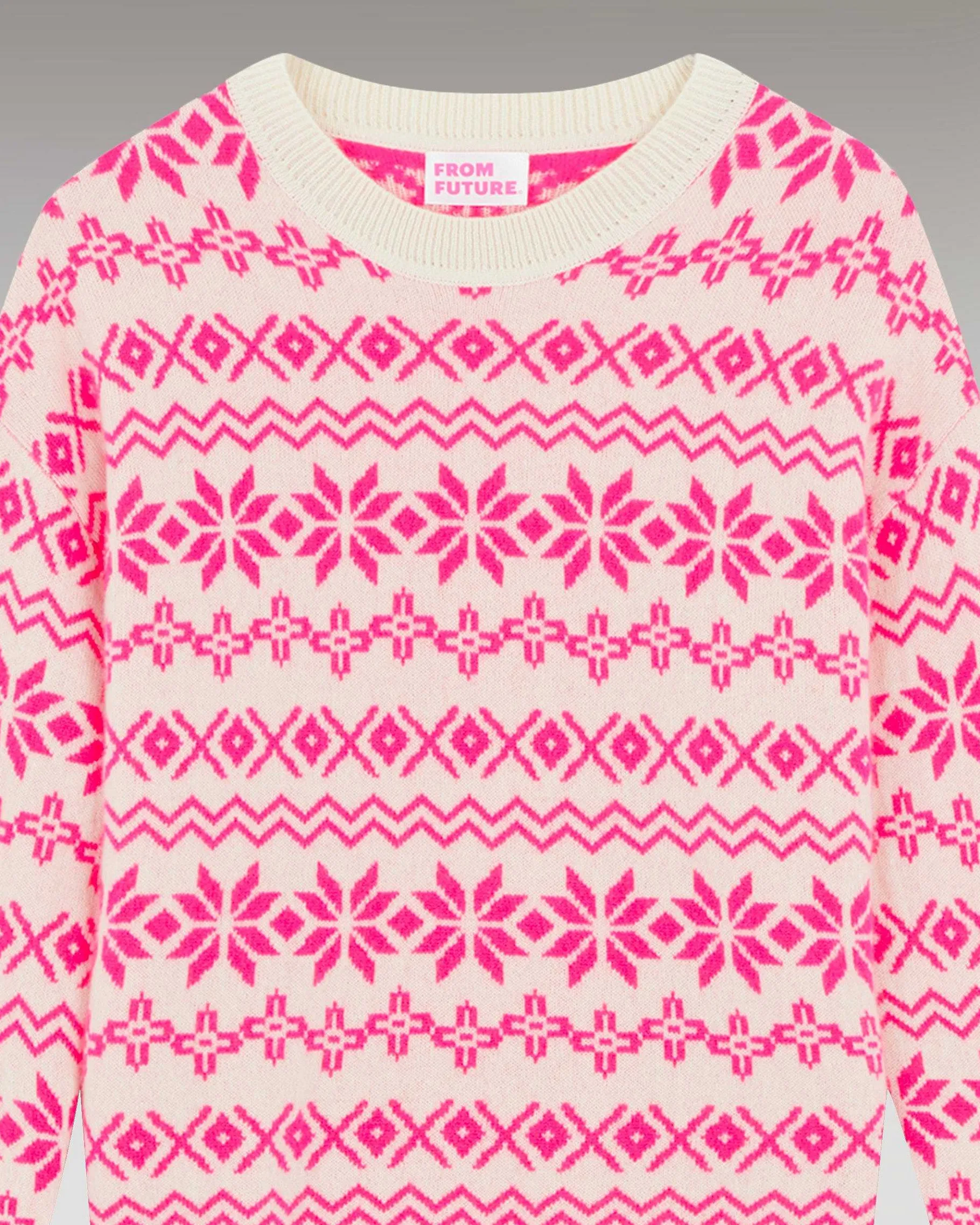 Hot FROM FUTURE Pull Col Rond Norvegien Bicolore Winter Fuschia